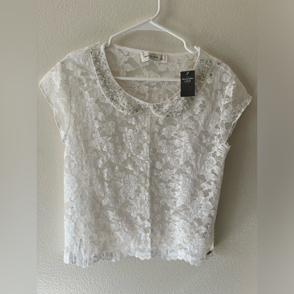 NWT Abercrombie & Fitch White Lace Embellished Top Small - Picture 6 of 6